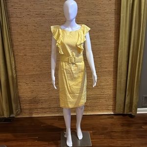 Adrianna Papell Yellow Linen Dress with Belt